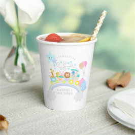 Vasos De Papel Tren animales Baby Pastel Blue