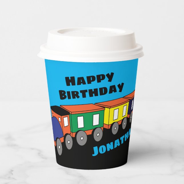 Vasos De Papel Tren Feliz Cumpleaños Personalizado (Izquierda)