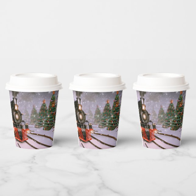 Vasos De Papel Tren forestal de árboles de Navidad (Multi)