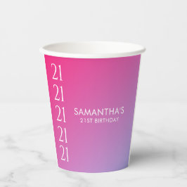 Vasos De Papel Trendy Modern Bold Pink Gradient 21st Birthday