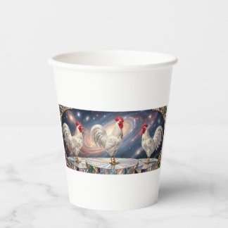Vasos De Papel Tres gallos blancos.