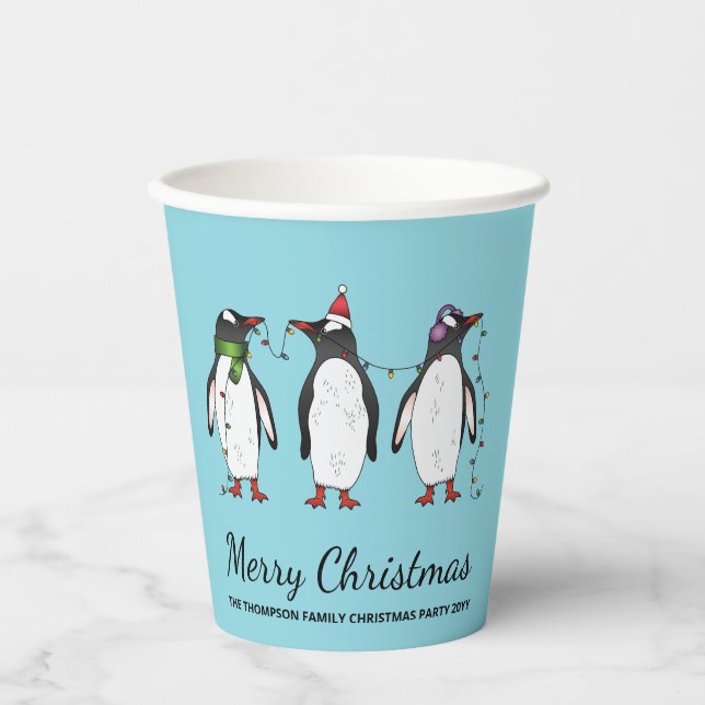Vasos De Papel Tres Navidades festivos pingüinos con texto Person (Anverso)