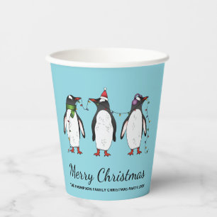 Vasos De Papel Tres pingüinos navideños festivos con texto person