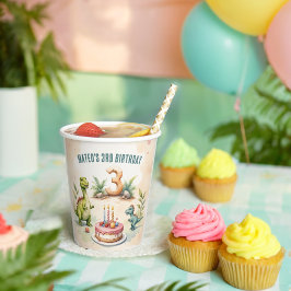 Vasos De Papel Tres Rex Dinosaurio Tercer Cumpleaños