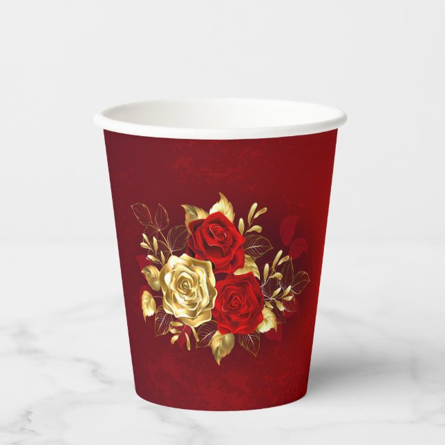 Vasos De Papel Tres Rosas Joyas (Anverso)