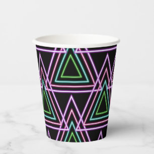 Vasos De Papel Triángulos Geométricos Retro de Neón Color Negro d