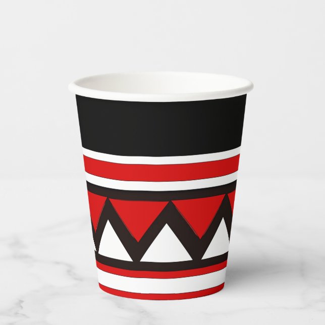 Vasos De Papel Triángulos tribales rojos (Anverso)