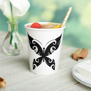 Vasos De Papel Tribal Mariposa Tattoo Negrita Estilo de tinta neg