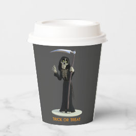 Vasos De Papel Trick or Treat. Cartoon Grim Reaper