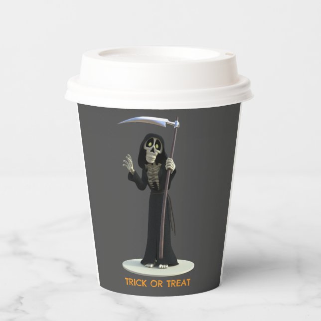 Vasos De Papel Trick or Treat. Cartoon Grim Reaper (Anverso)