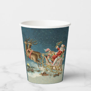 Vasos De Papel Trineo Antiguo de Navidad de Santa Claus Reno