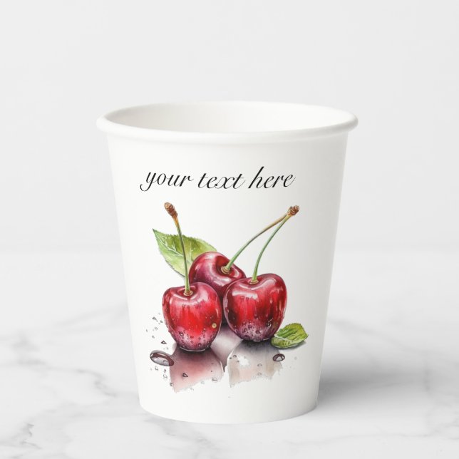 Vasos De Papel Trío de cerezos frescos en acuarela, personalizado (Anverso)