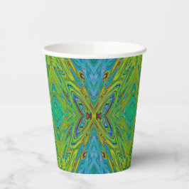 Vasos De Papel Trippy Chartreuse y Blue Abstract Butterfly