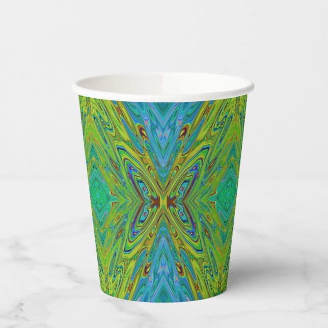 Vasos De Papel Trippy Chartreuse y Blue Abstract Butterfly (Izquierda)