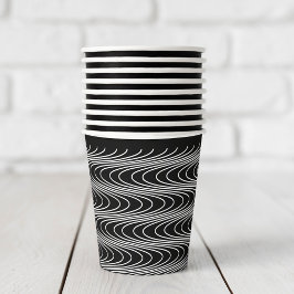 Vasos De Papel Trippy Wavy Stripes Resumen Fiesta negro divertido