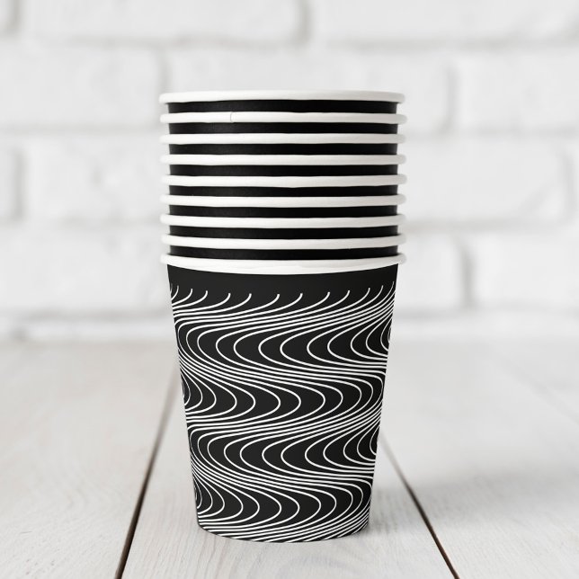 Vasos De Papel Trippy Wavy Stripes Resumen Fiesta negro divertido (Subido por el creador)