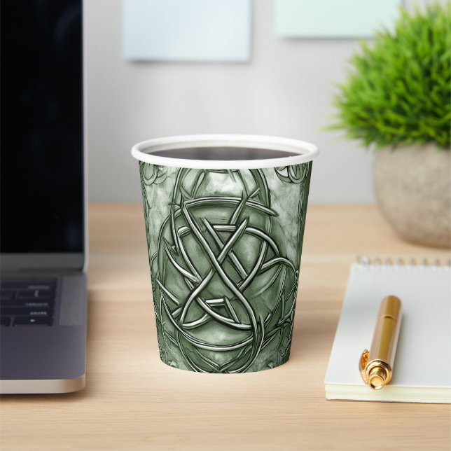 Vasos De Papel Triquetra Trinity Knot Sage Green Faux Metálico (in situ)