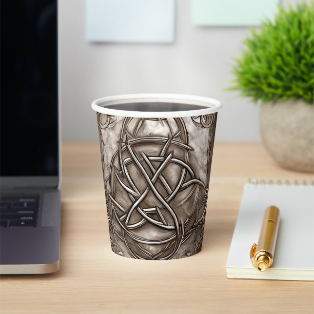Vasos De Papel Triquetra Trinity Knot Sepia Faux Metallic Tin (in situ)
