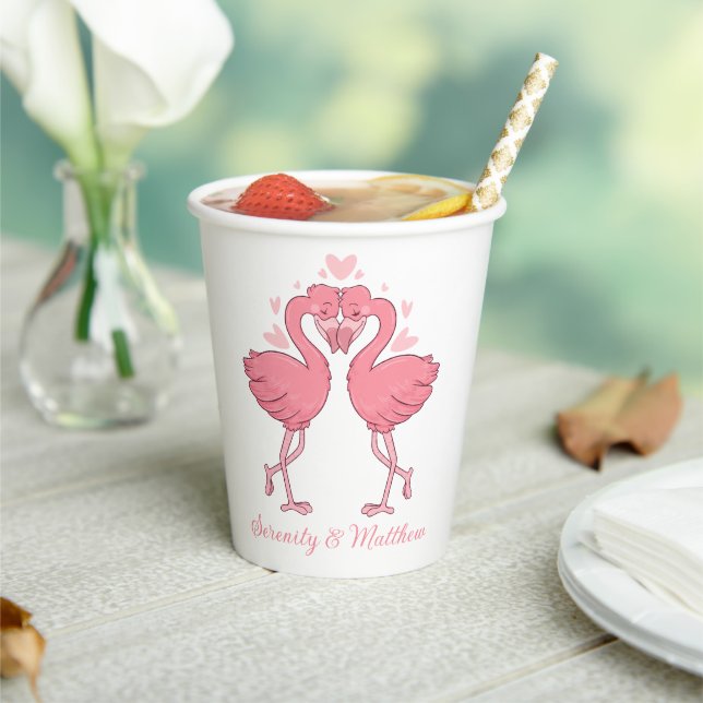 Vasos De Papel Tropical Pink Flamingo Hawaiian Beach Wedding (in situ)