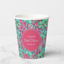 Vasos De Papel Tropical Rosa y Verde Duche Floral de Novia