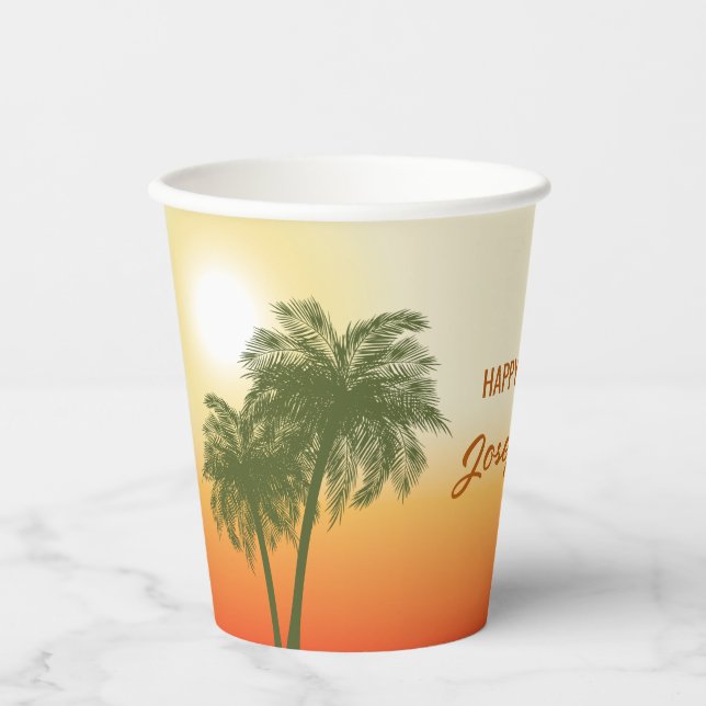 Vasos De Papel Tropical Summer Orange Sunset Sky Birthday (Anverso)