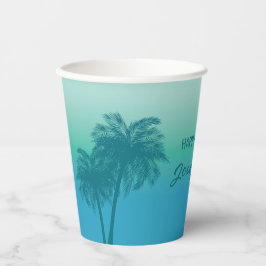 Vasos De Papel Tropical Summer Palm Trees Aqua Blue Sky Birthday