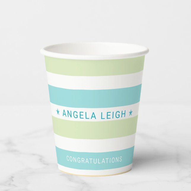 Vasos De Papel Trópicos singulares en rayas de cabana (Anverso)