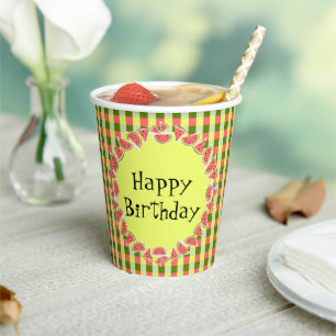 Vasos De Papel Trozos De Sandía Cuadrados Feliz Cumpleaños