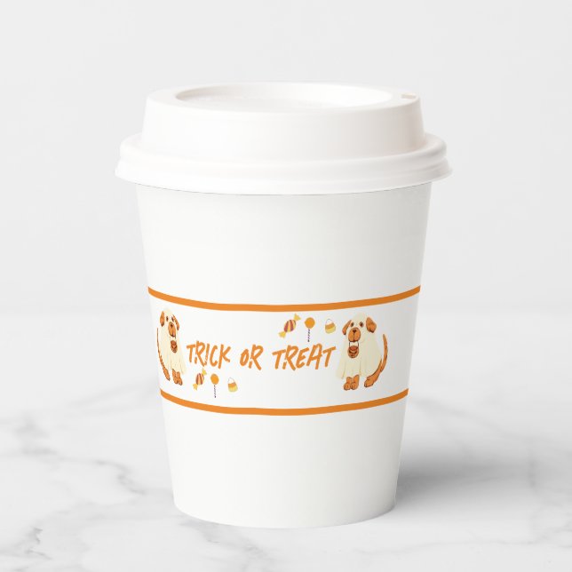 Vasos De Papel truco o tratamiento con cachorro (Anverso)