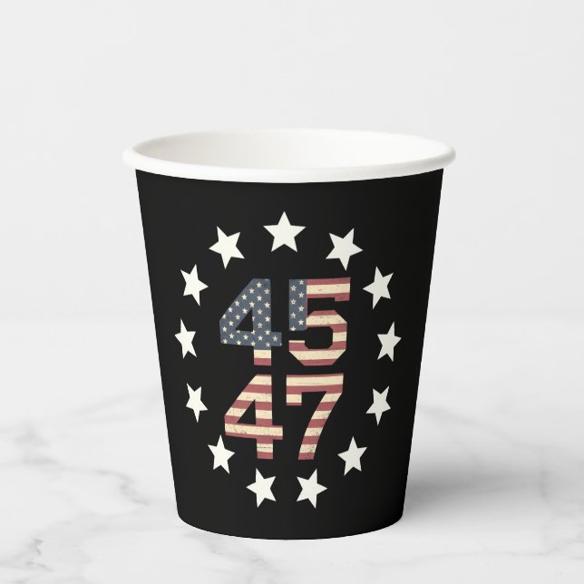 Vasos De Papel Trump 45 47 estrellas bandera estadounidense vinta (Anverso)