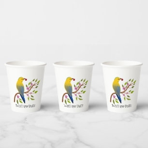 Vasos De Papel tuiteo y sabor a acuarela Pájaro y error en rama