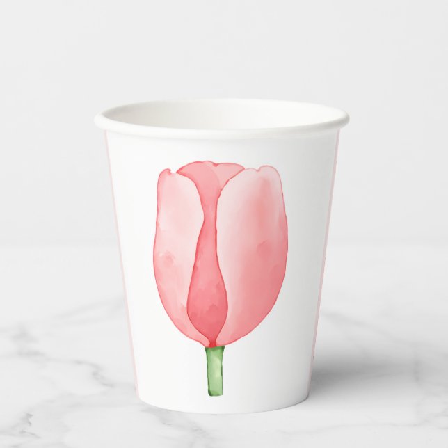 Vasos De Papel Tulipan acuarela rosa (Anverso)
