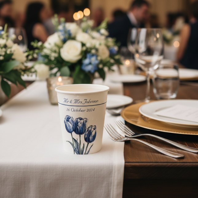 Vasos De Papel Tulipanes en Azul de Delft personalizables (Subido por el creador)