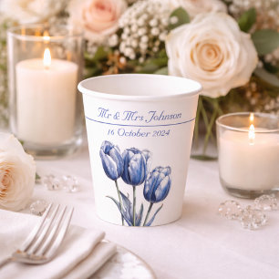 Vasos De Papel Tulipanes en Delft Azul personalizables