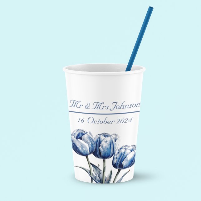 Vasos De Papel Tulipanes en el personalizable azul Delft (Subido por el creador)
