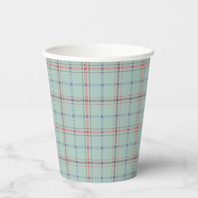 Vasos De Papel Turquoise checkered classic pattern. (Anverso)