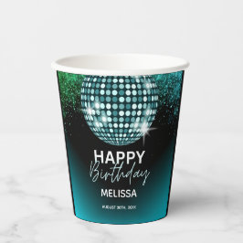 Vasos De Papel Turquoise Disco Purpurina Dance Fiesta Cumpleaños