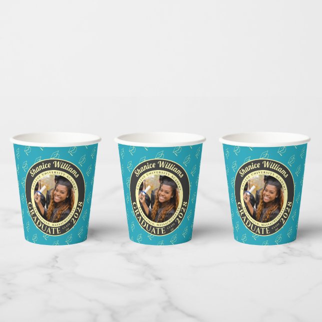 Vasos De Papel Turquoise Photo Modern Graduation Party (Multi)