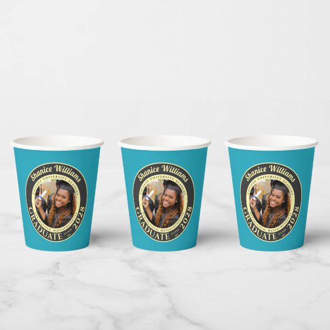 Vasos De Papel Turquoise Photo Modern Graduation Party (Multi)