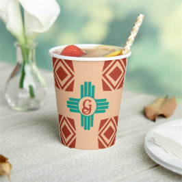 Vasos De Papel Turquoise Zia Tribal Brown Tan