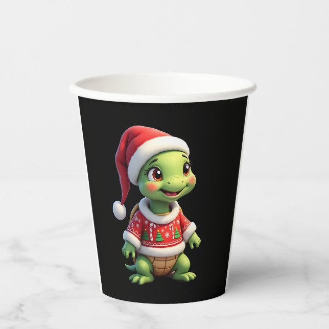 Vasos De Papel Turtle Ugly Sweater Santa Hat Christmas T-Shirt (1 (Anverso)