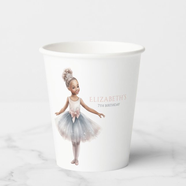 Vasos De Papel Tutu Cute Elegant Ballerina Watercolor Cumpleaños (Anverso)