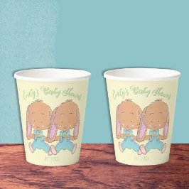 Vasos De Papel Twin Bunnies Baby Shower Yellow Paper Cup