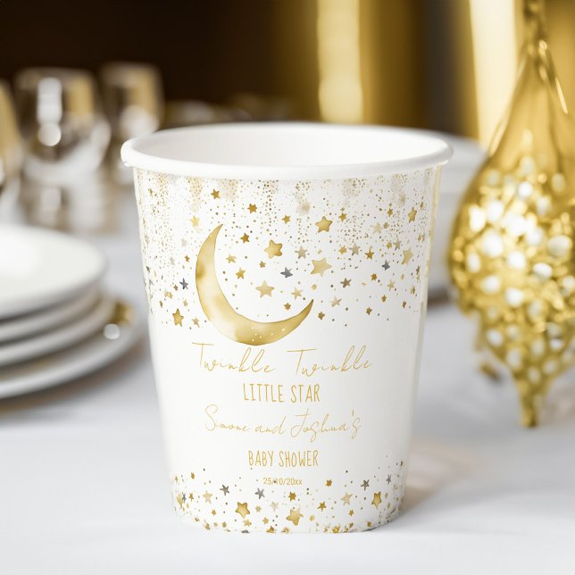 Vasos De Papel Twinkle twinkle pequeña estrella modelo de ducha d (Twinkle twinkle little star baby shower template paper cups personalized baby shower tableware white)