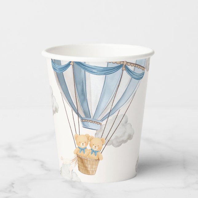 Vasos De Papel Twins Teddy Bear Blue Hot Air Balloon (Anverso)