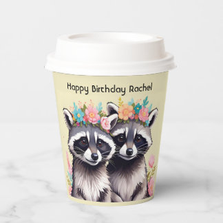 Vasos De Papel Two Adorable Racoons In Flower Crowns