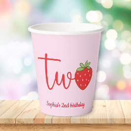 Vasos De Papel Two Strawberry Birthday Pink