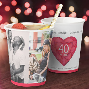 Vasos De Papel Un amor tan fuerte 40 años boda de rubí rojo blanc