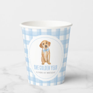 Vasos De Papel Un año dorado Cachorro preppy cuadros 1er cumpleañ