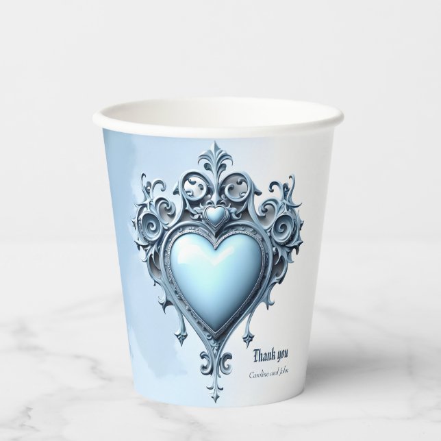 Vasos De Papel Un arco azul claro ornamentado con acentos florale (Anverso)